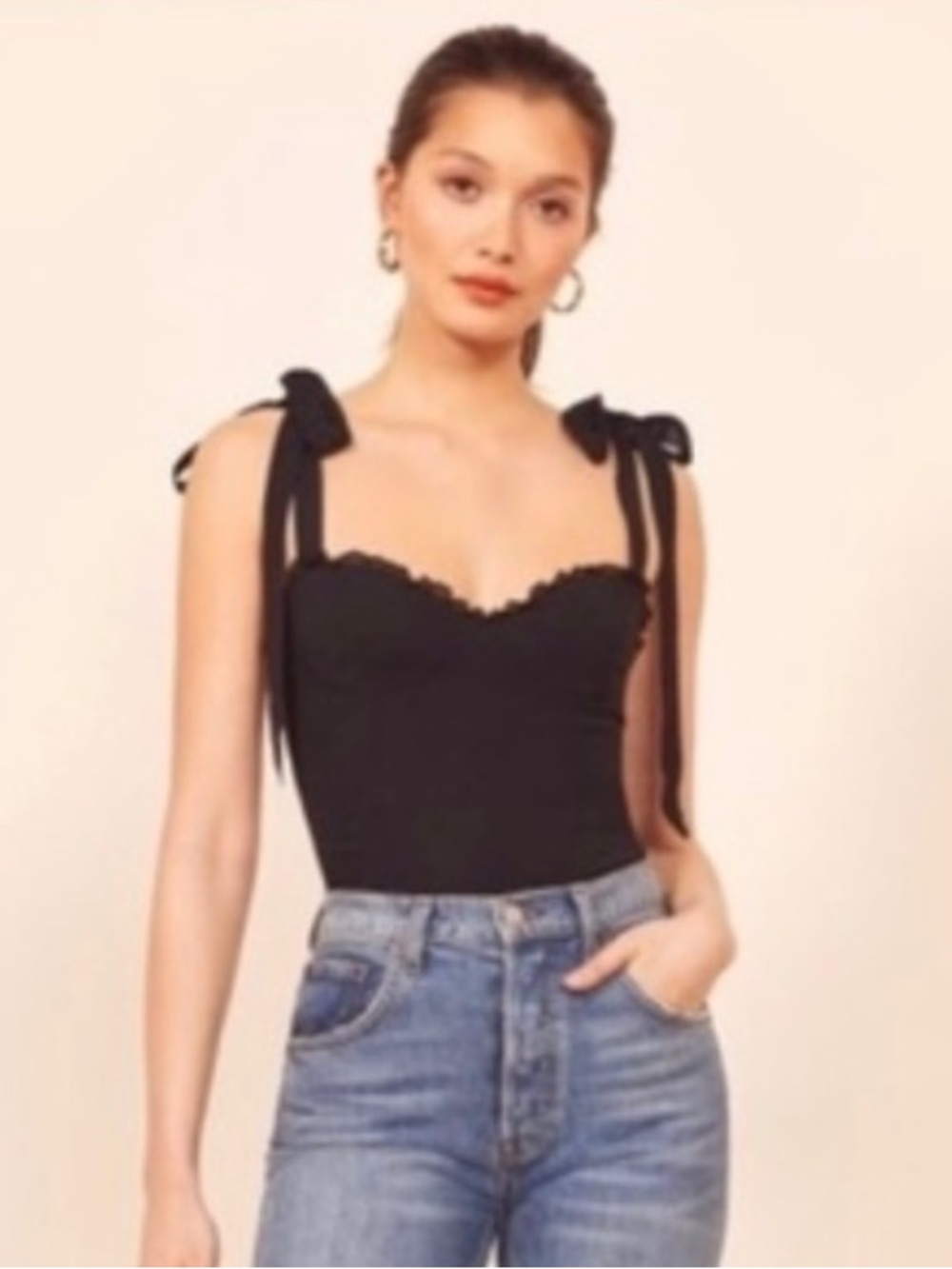NWT Reformation Blanca Black Sweetheart Tie Strap Tsnk Top Size 10